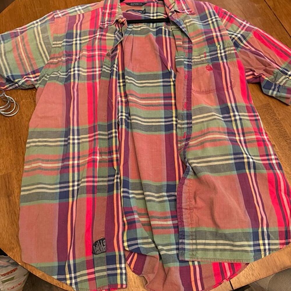 Nautica Plaid Button Front Shirt Mens XL Classic Fit Pink Blue Green Cotton Long